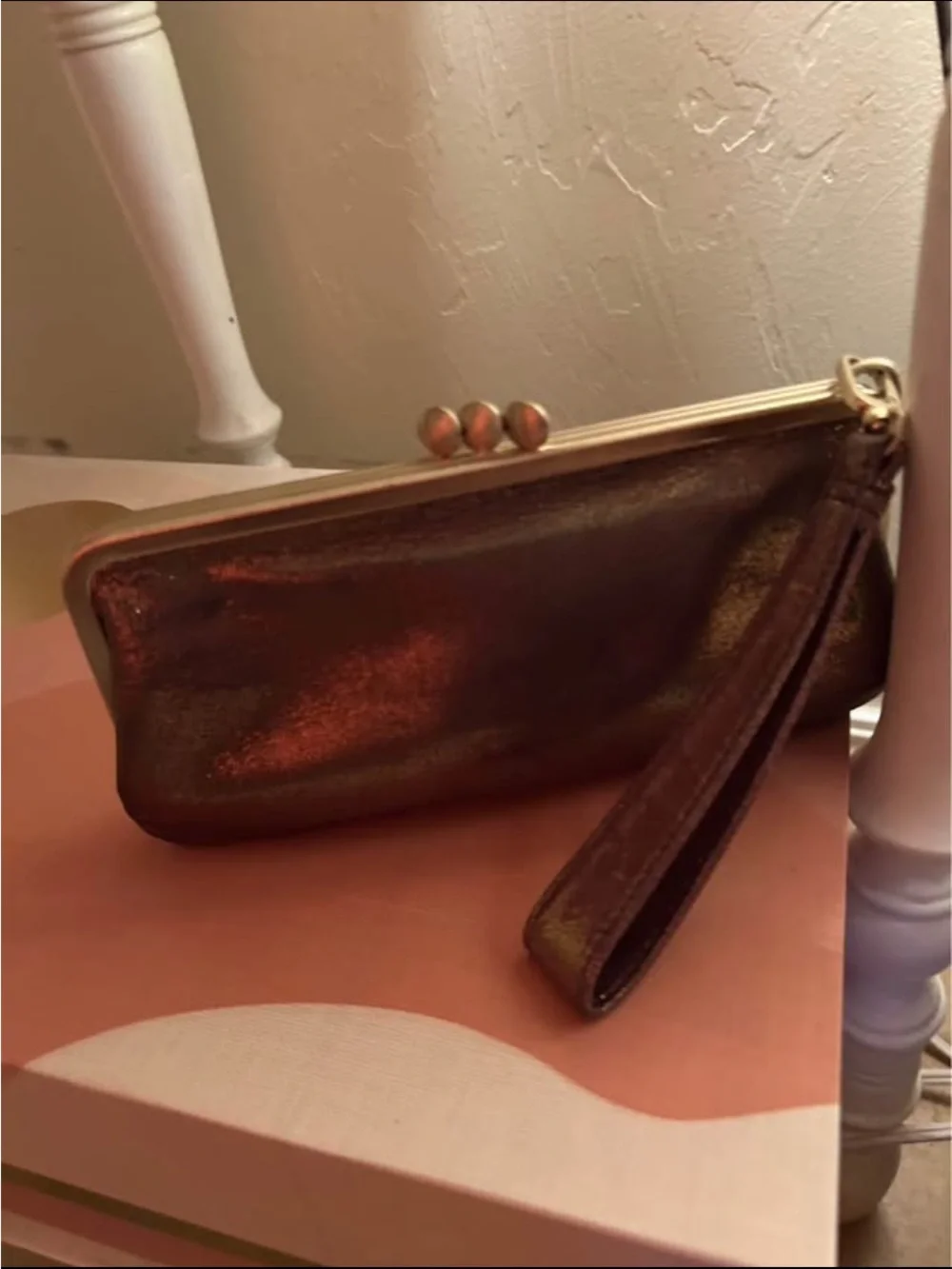 HOBO Brown Leather Clutch Wristlet with Brass Frame